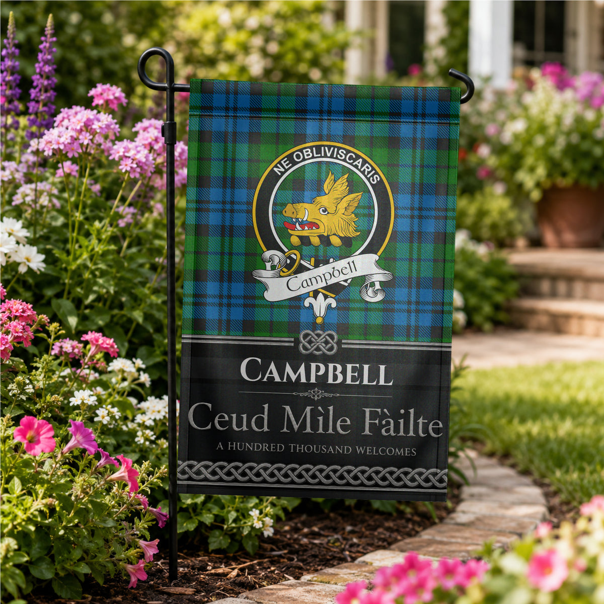 Scottish Clan Crest Garden Flag - Black Design