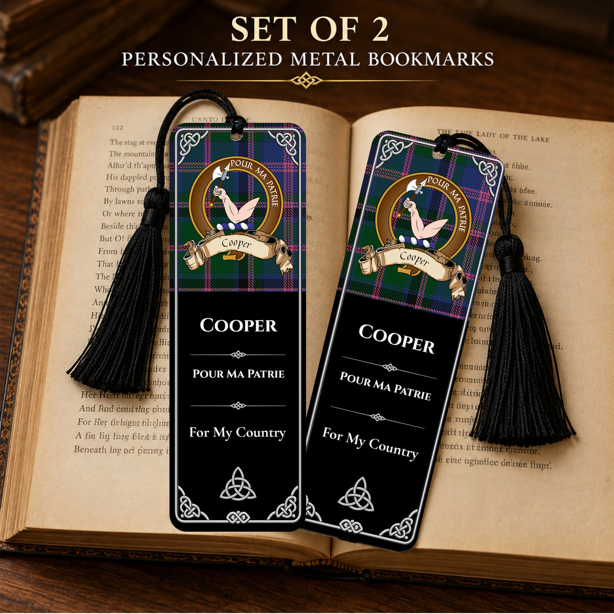 Scottish Clan Crest Metal Bookmarks - Brown Set of 2