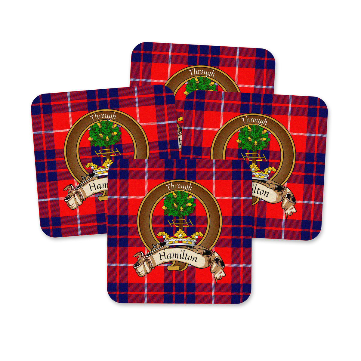 Scottish Clan Crest Rubber Coasters - Brown Design Set of 4