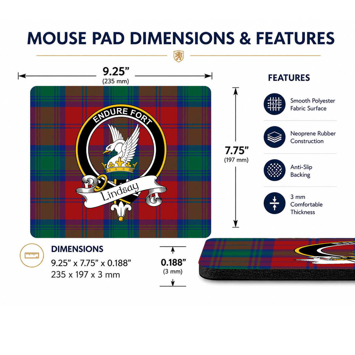 Scottish Clan Crest Mouse Pad – Black Crest Design