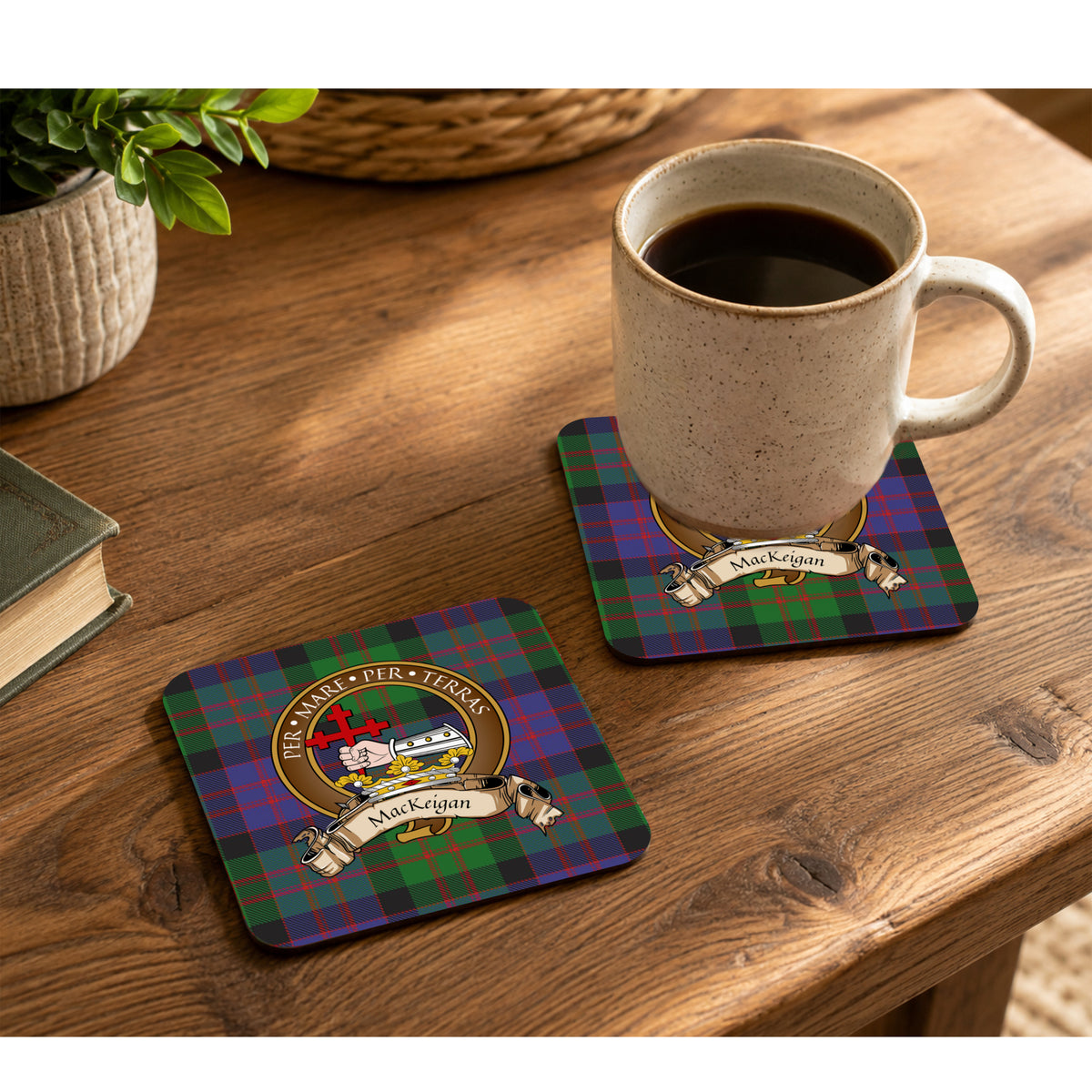 Scottish Clan Crest Rubber Coasters - Brown Design Set of 4
