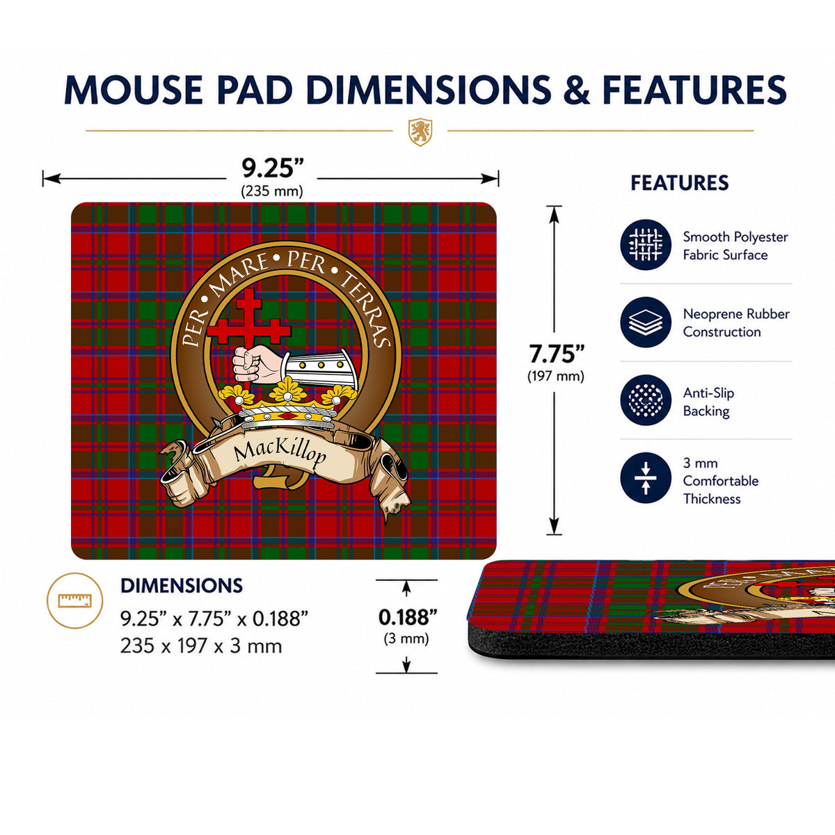 Scottish Clan Crest Mouse Pad – Brown Crest Design