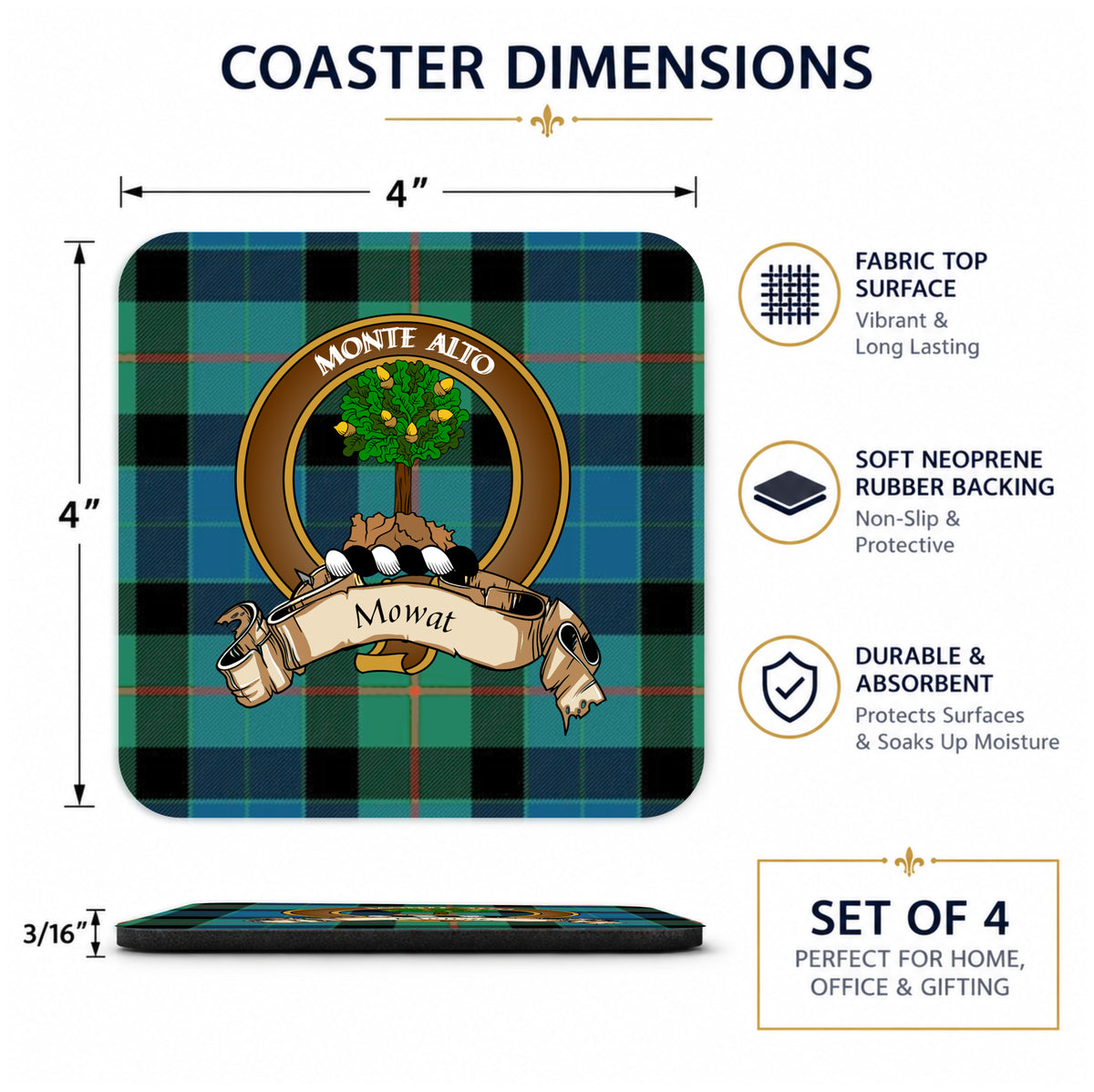 Scottish Clan Crest Rubber Coasters - Brown Design Set of 4