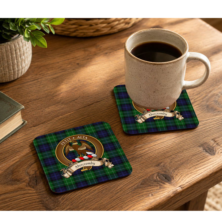 Abercromby Scottish Clan Crest Rubber Coasters - Brown Design Set of 4