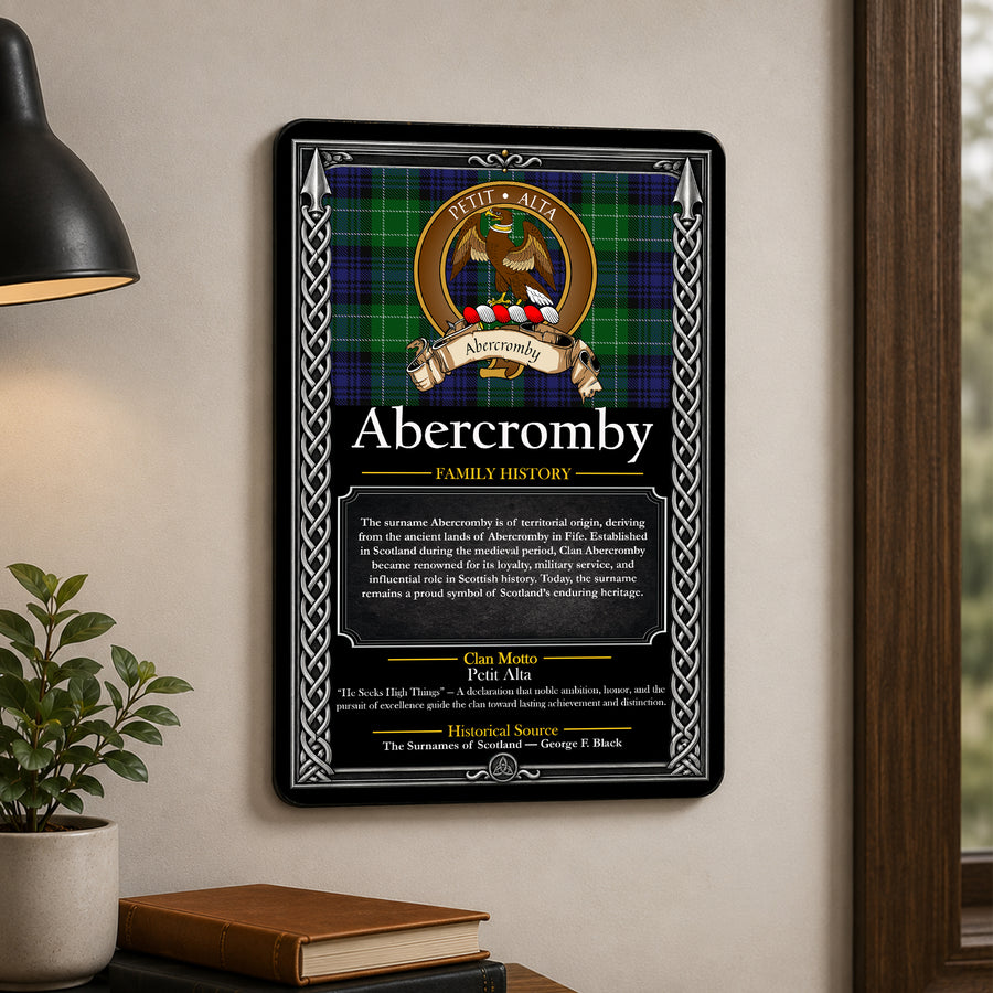 Abercromby Scottish Family History Metal Sign – Brown Crest
