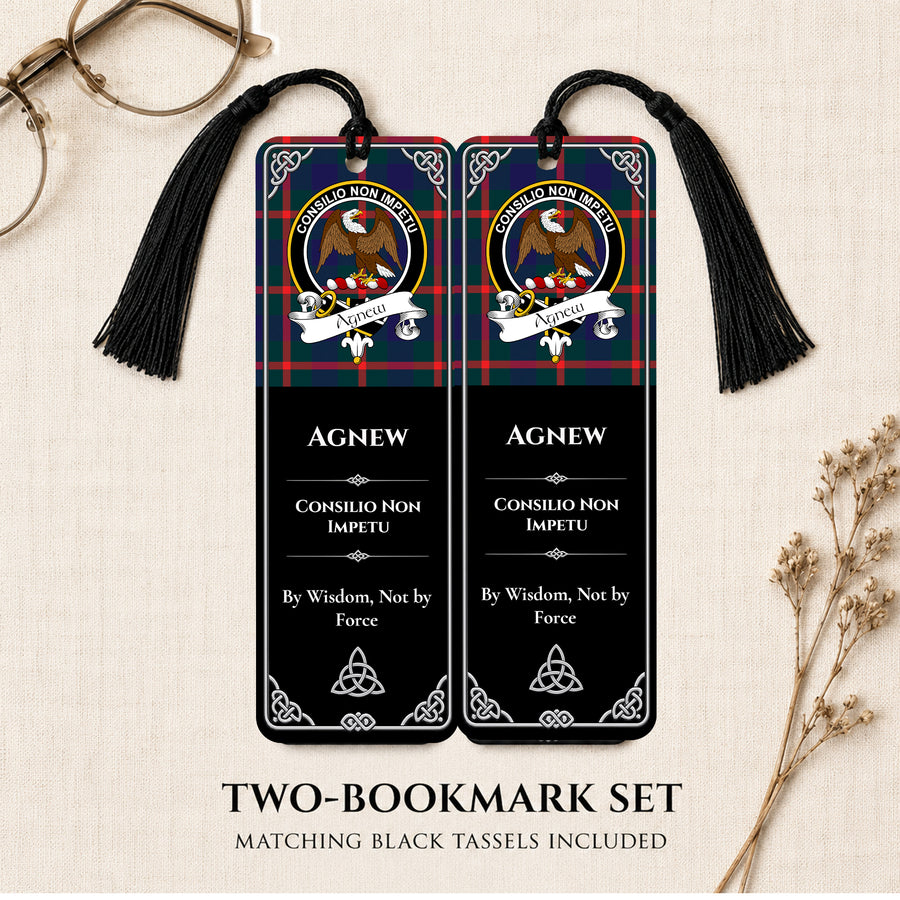 Agnew Scottish Clan Crest Metal Bookmarks – Black Set of 2
