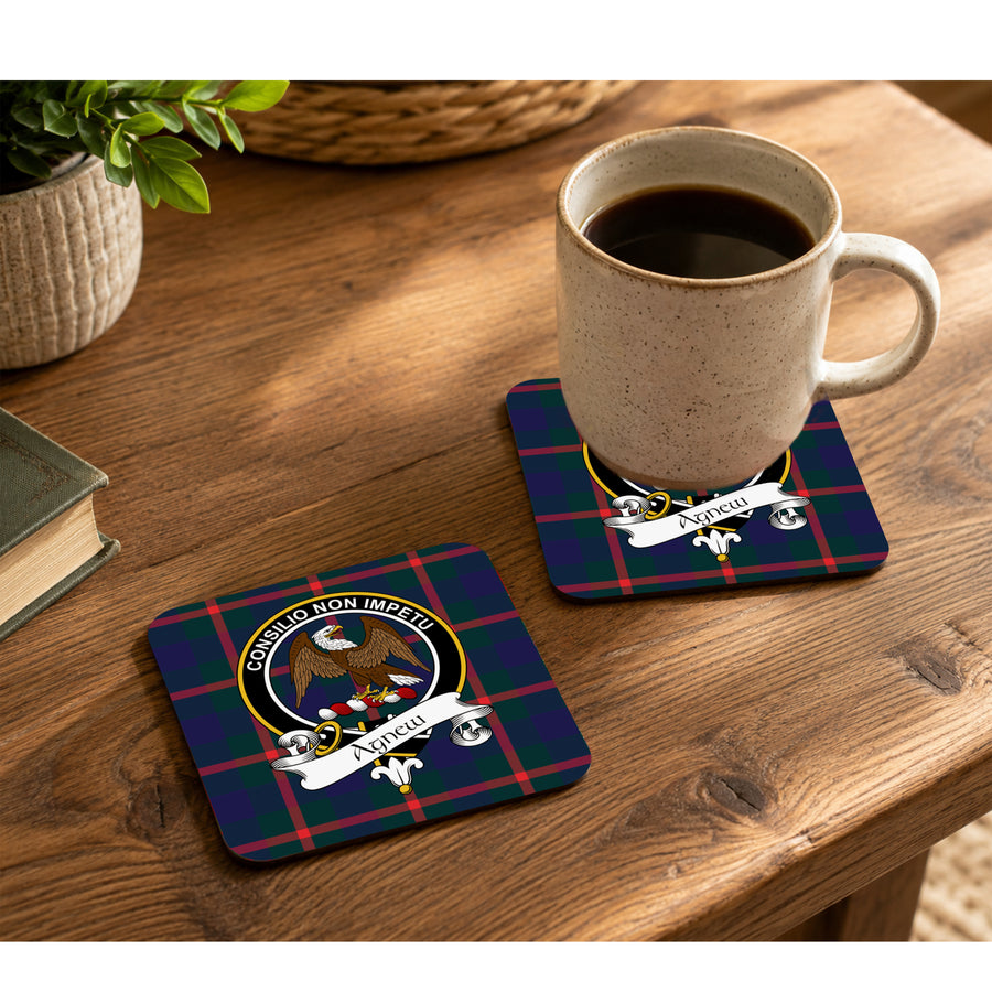 Agnew Scottish Clan Crest Rubber Coasters - Black Design Set of 4