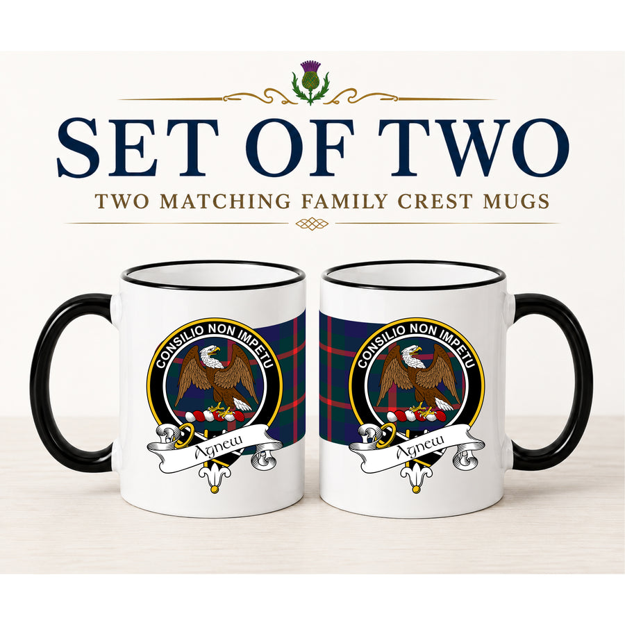 Agnew Scottish Clan Crest 11 oz Mugs – Black Crest Design | Set of 2