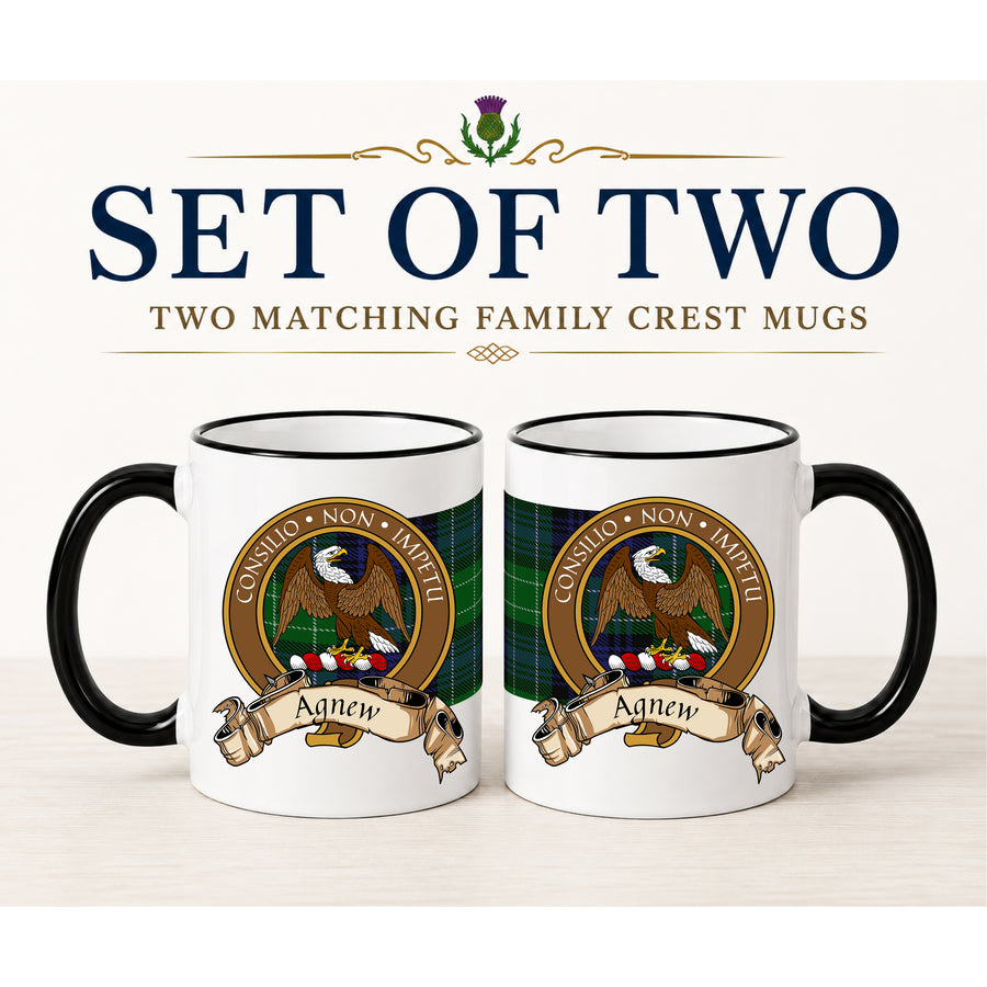 Agnew Scottish Clan Crest 11 oz Mugs – Brown Crest Design | Set of 2