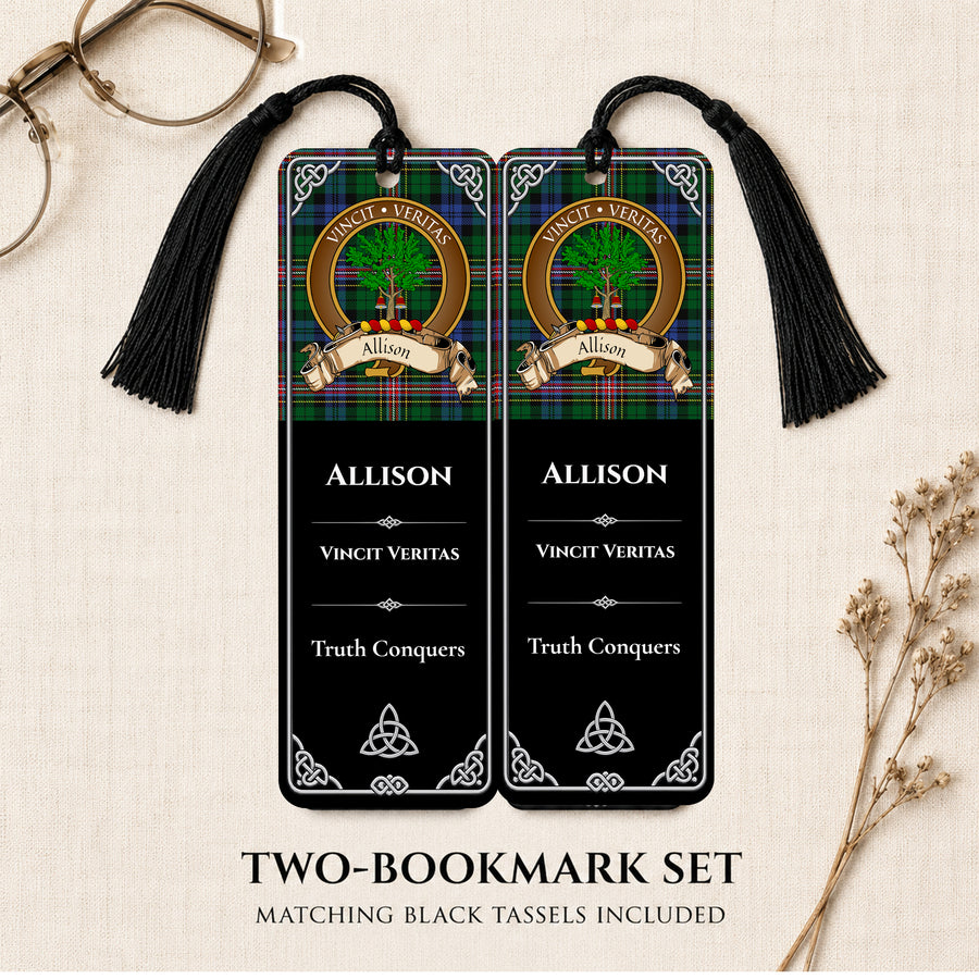 Allison Scottish Clan Crest Metal Bookmarks - Brown Set of 2