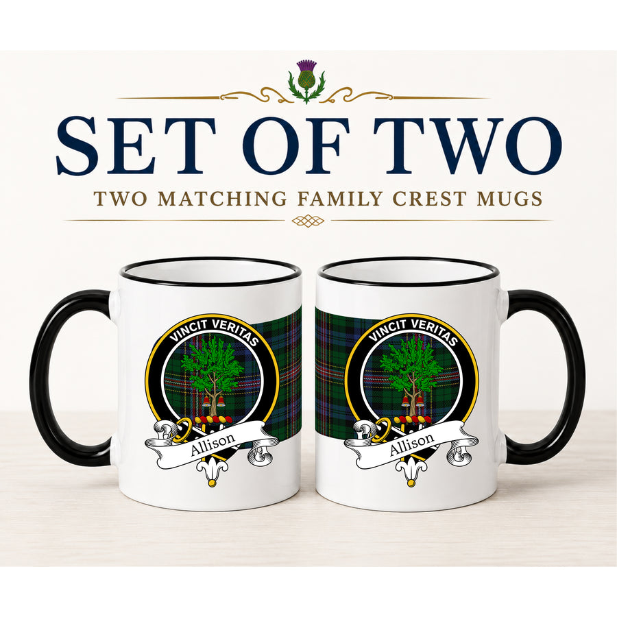 Allison Scottish Clan Crest 11 oz Mugs – Black Crest Design | Set of 2