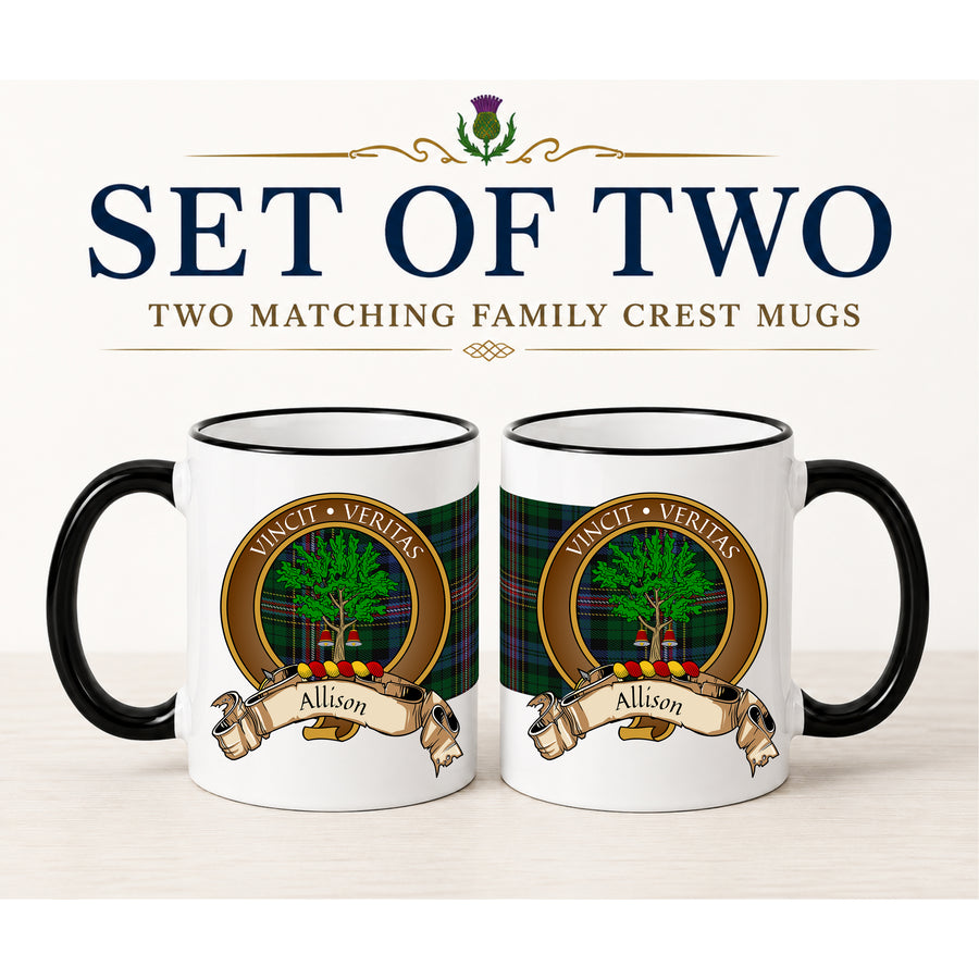 Allison Scottish Clan Crest 11 oz Mugs – Brown Crest Design | Set of 2