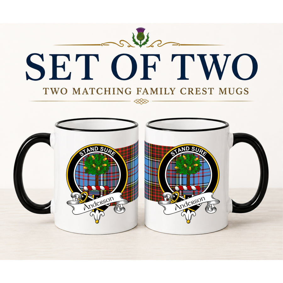 Anderson Scottish Clan Crest 11 oz Mugs – Black Crest Design | Set of 2