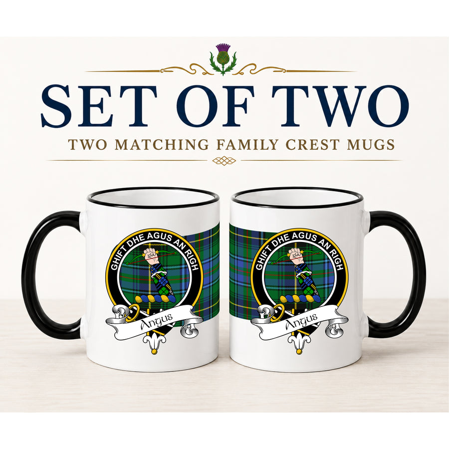 Angus Scottish Clan Crest 11 oz Mugs – Black Crest Design | Set of 2