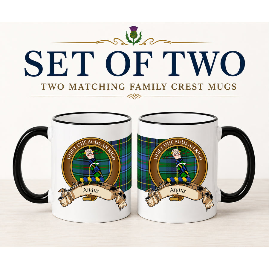 Angus Scottish Clan Crest 11 oz Mugs – Brown Crest Design | Set of 2