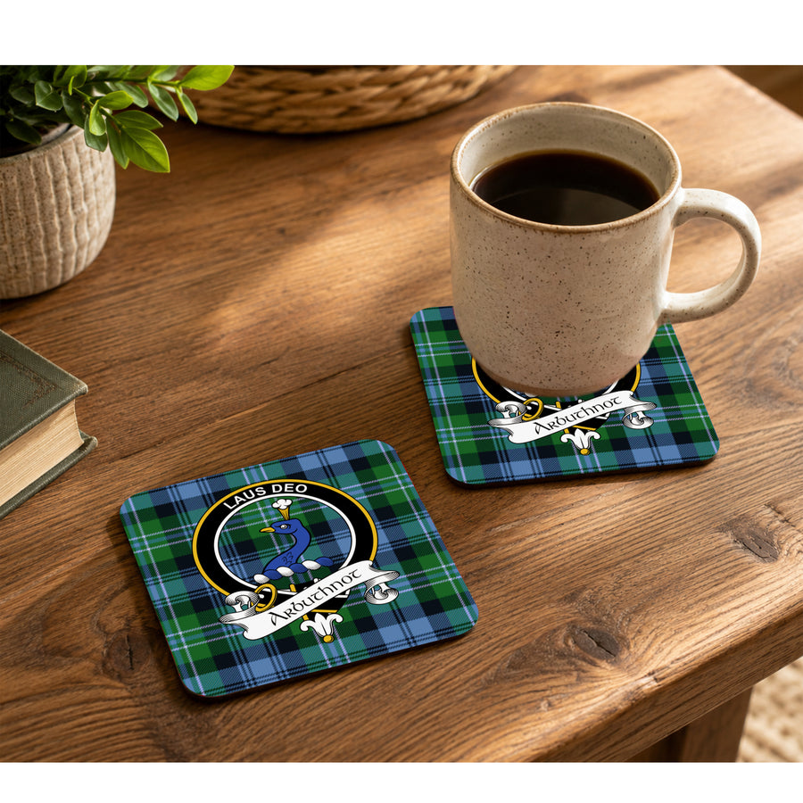 Arbuthnot Scottish Clan Crest Rubber Coasters - Black Design Set of 4