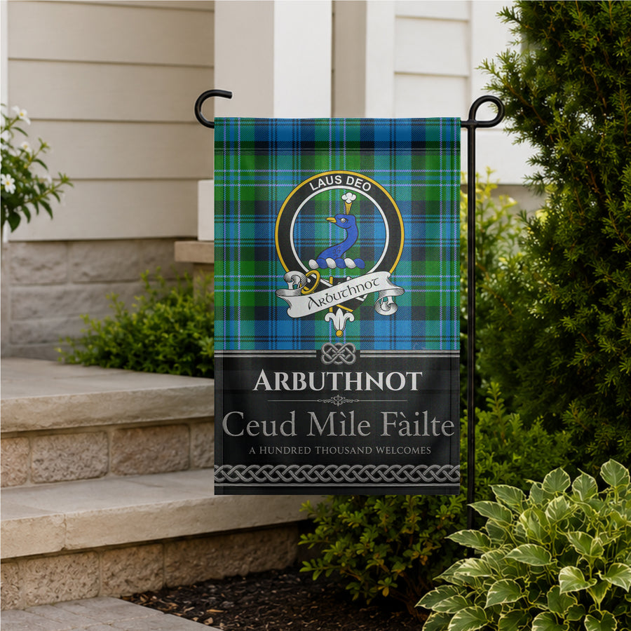 Arbuthnot Scottish Clan Crest Garden Flag - Black Design