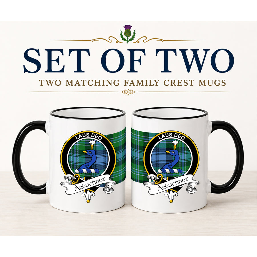 Arbuthnot Scottish Clan Crest 11 oz Mugs – Black Crest Design | Set of 2