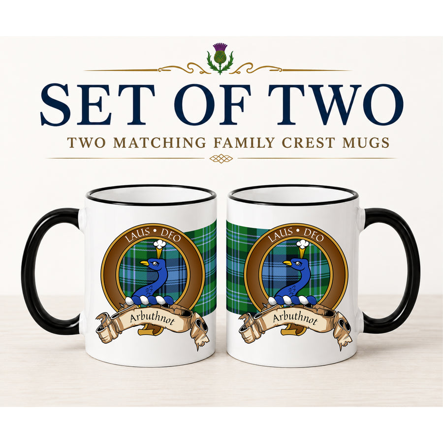 Arbuthnot Scottish Clan Crest 11 oz Mugs – Brown Crest Design | Set of 2