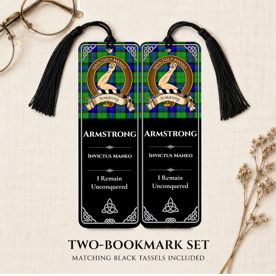 Armstrong Scottish Clan Crest Metal Bookmarks - Brown Set of 2