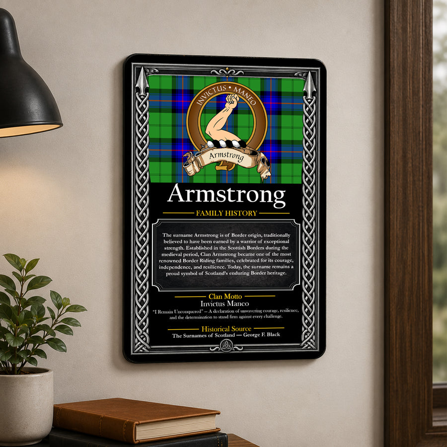 Armstrong Scottish Family History Metal Sign – Brown Crest