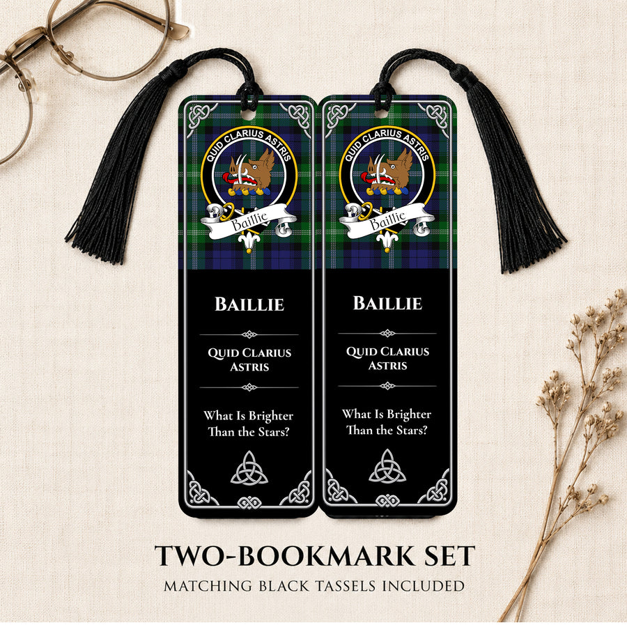 Baillie Scottish Clan Crest Metal Bookmarks – Black Set of 2