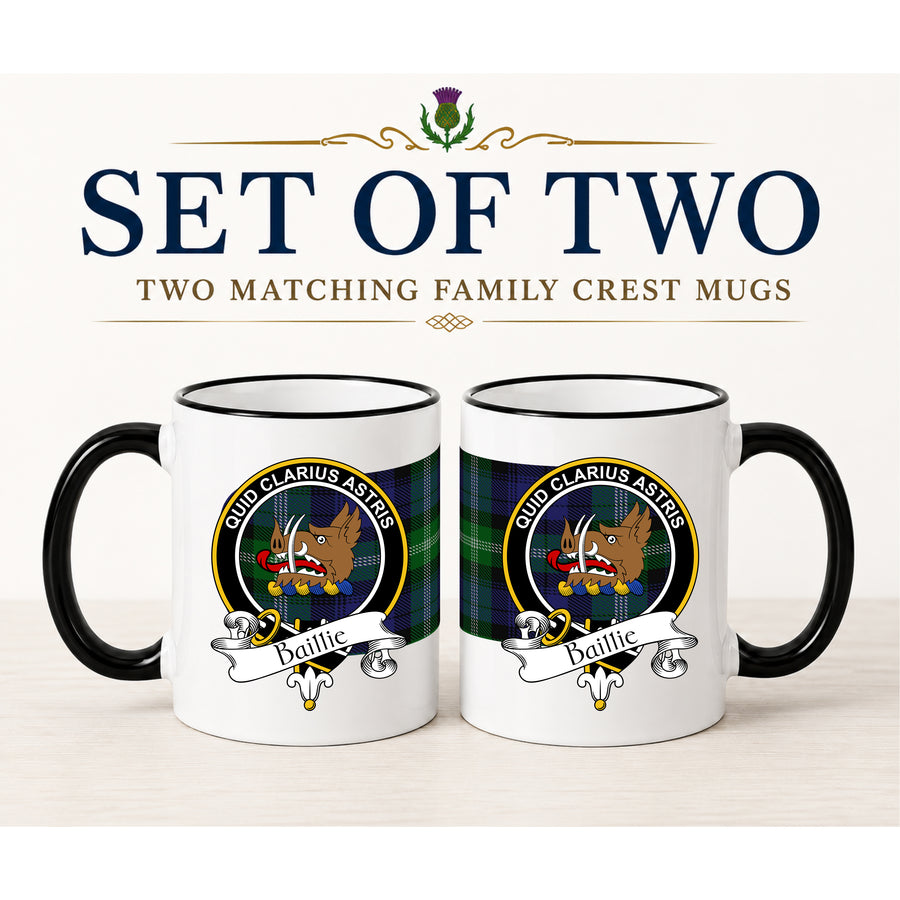 Baillie Scottish Clan Crest 11 oz Mugs – Black Crest Design | Set of 2