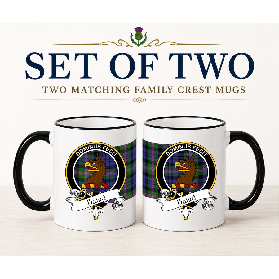 Baird Scottish Clan Crest 11 oz Mugs – Black Crest Design | Set of 2