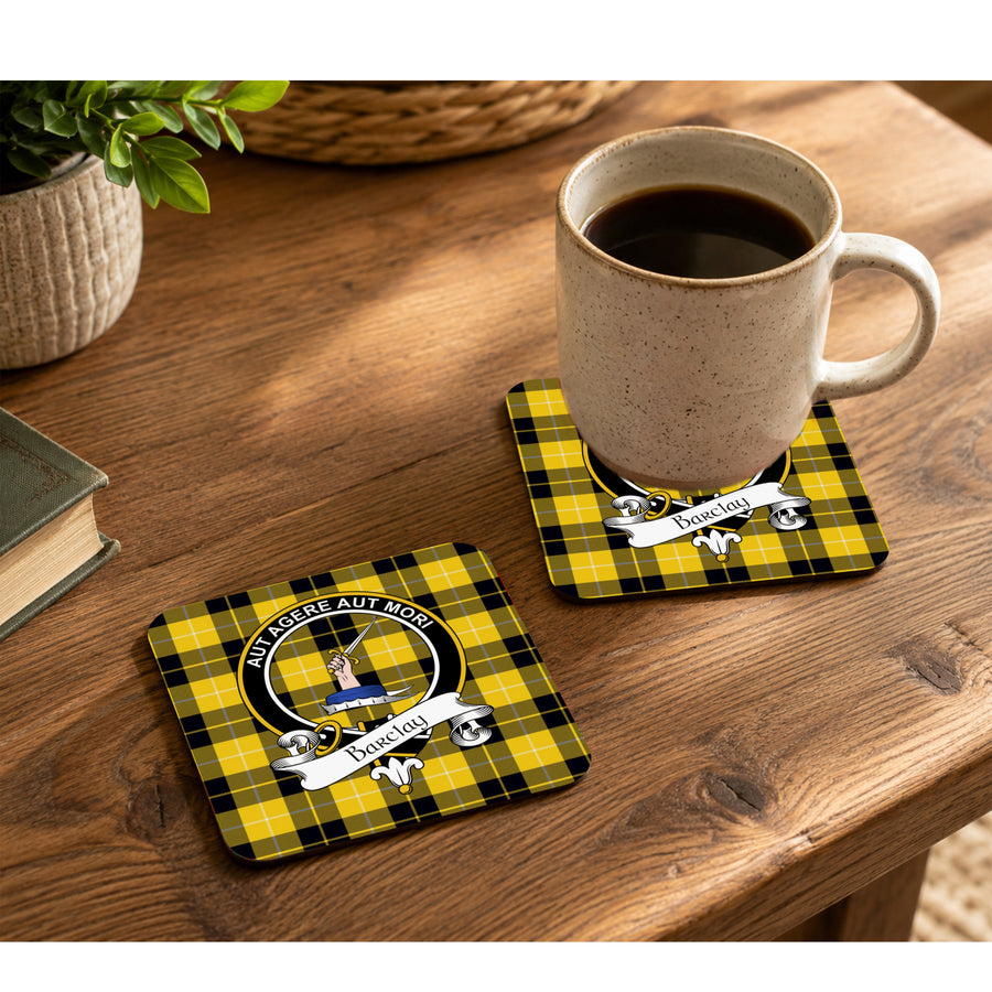Barclay Scottish Clan Crest Rubber Coasters - Black Design Set of 4