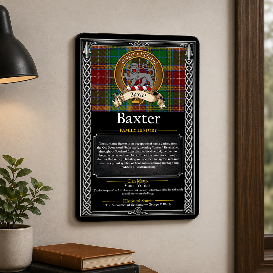 Baxter Scottish Family History Metal Sign – Brown Crest
