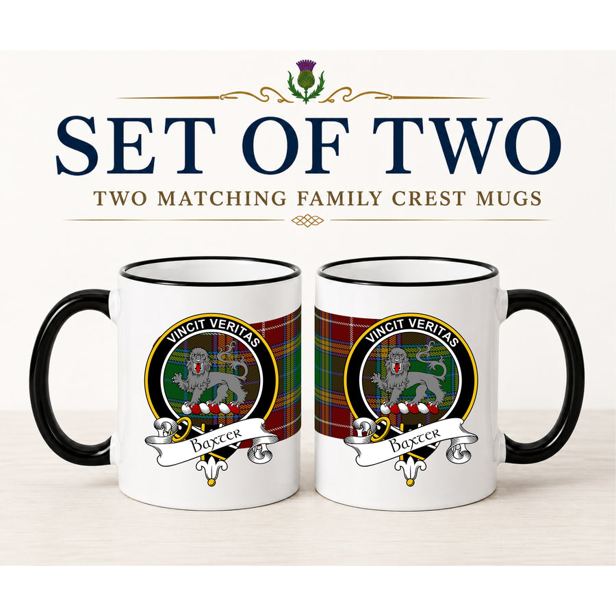 Baxter Scottish Clan Crest 11 oz Mugs – Black Crest Design | Set of 2