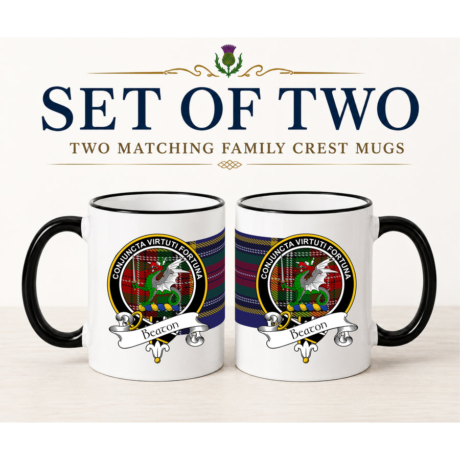 Beaton Scottish Clan Crest 11 oz Mugs – Black Crest Design | Set of 2