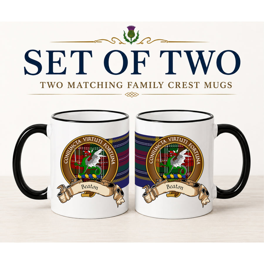 Beaton Scottish Clan Crest 11 oz Mugs – Brown Crest Design | Set of 2