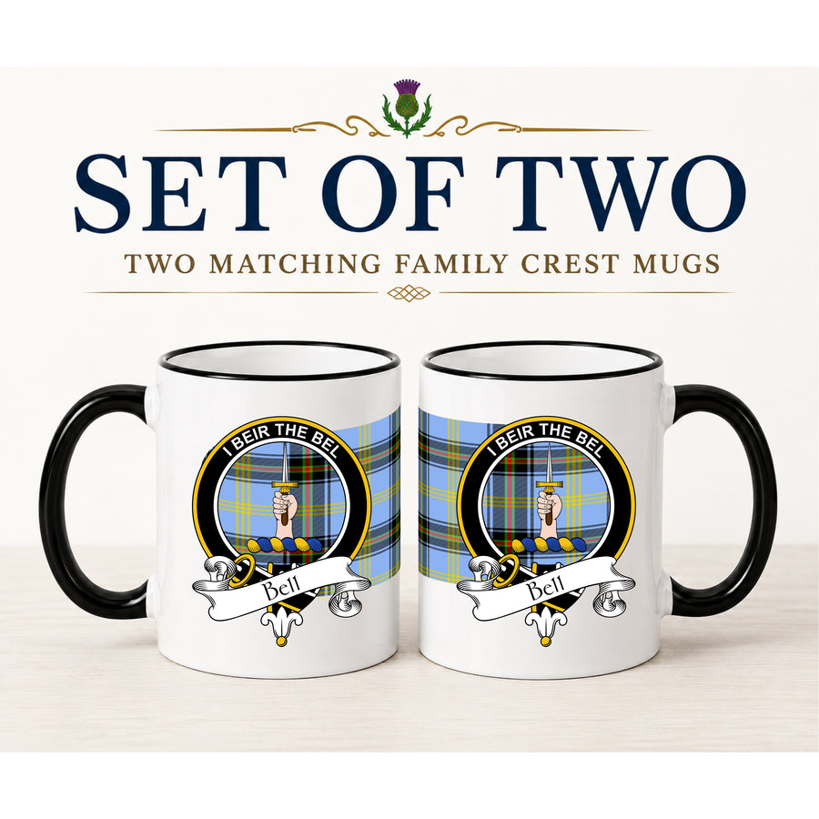 Bell Scottish Clan Crest 11 oz Mugs – Black Crest Design | Set of 2