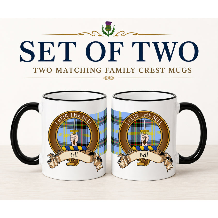Bell Scottish Clan Crest 11 oz Mugs – Brown Crest Design | Set of 2