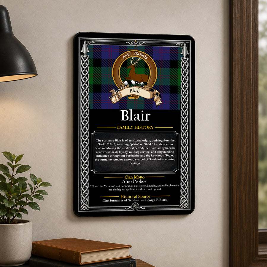 Blair Scottish Family History Metal Sign – Brown Crest