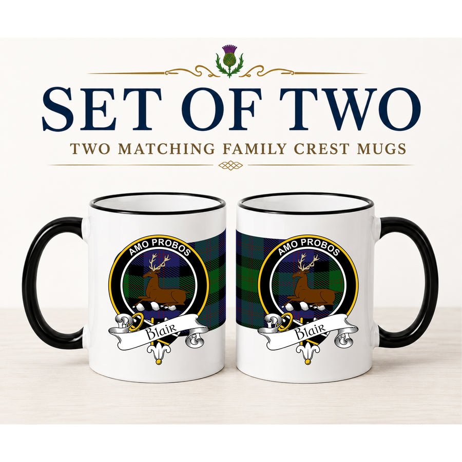 Blair Scottish Clan Crest 11 oz Mugs – Black Crest Design | Set of 2