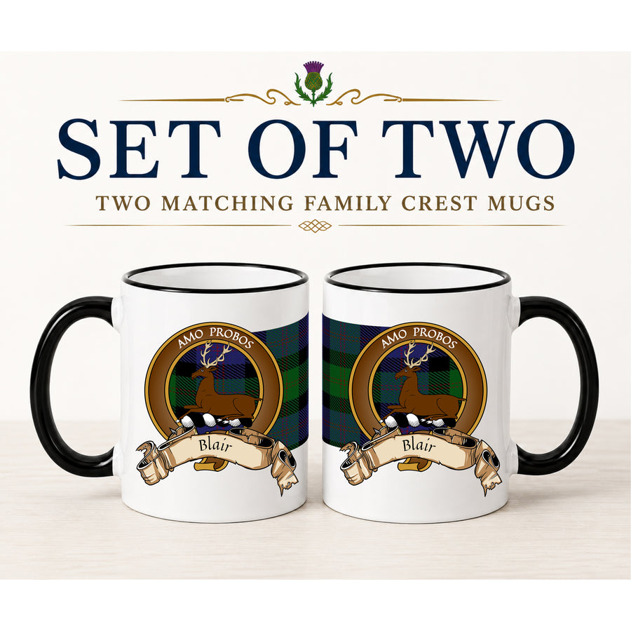Blair Scottish Clan Crest 11 oz Mugs – Brown Crest Design | Set of 2