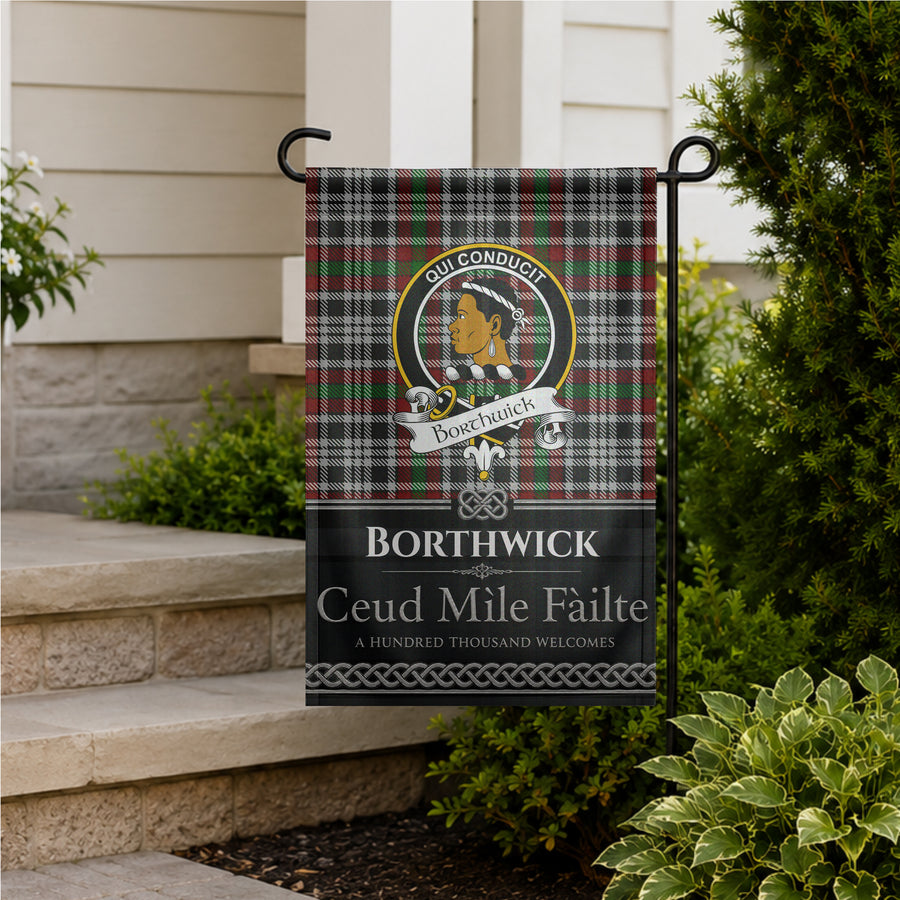 Borthwick Scottish Clan Crest Garden Flag - Black Design