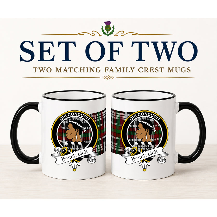 Borthwick Scottish Clan Crest 11 oz Mugs – Black Crest Design | Set of 2