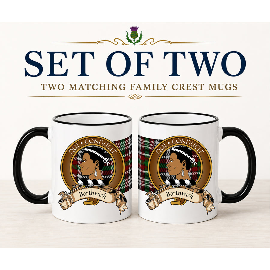 Borthwick Scottish Clan Crest 11 oz Mugs – Brown Crest Design | Set of 2