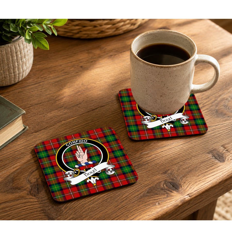 Boyd Scottish Clan Crest Rubber Coasters - Black Design Set of 4