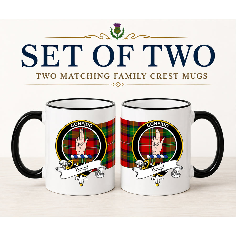 Boyd Scottish Clan Crest 11 oz Mugs – Black Crest Design | Set of 2