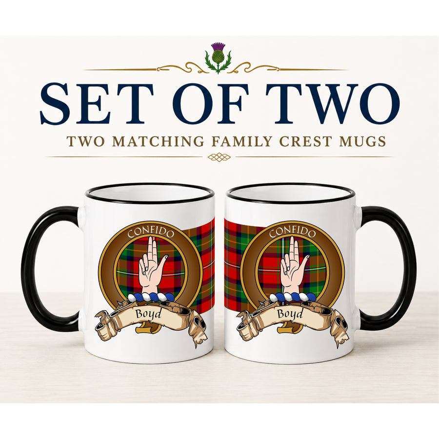 Boyd Scottish Clan Crest 11 oz Mugs – Brown Crest Design | Set of 2