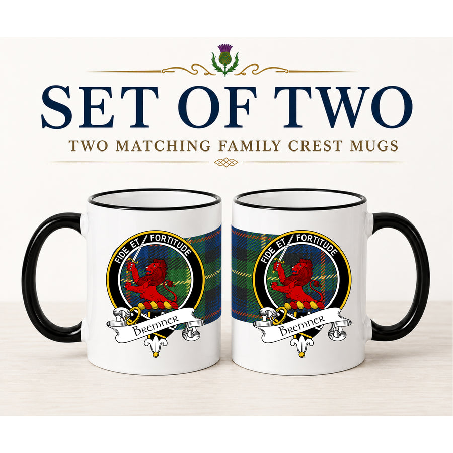 Bremner Scottish Clan Crest 11 oz Mugs – Black Crest Design | Set of 2