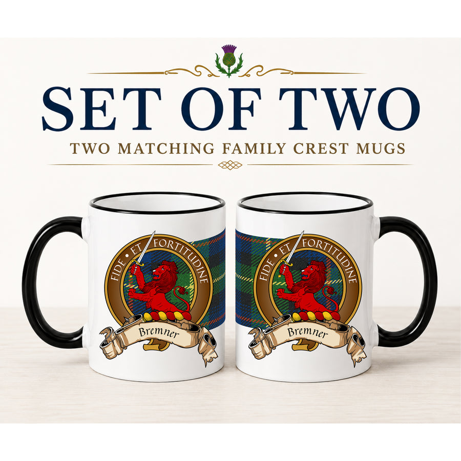 Bremner Scottish Clan Crest 11 oz Mugs – Brown Crest Design | Set of 2