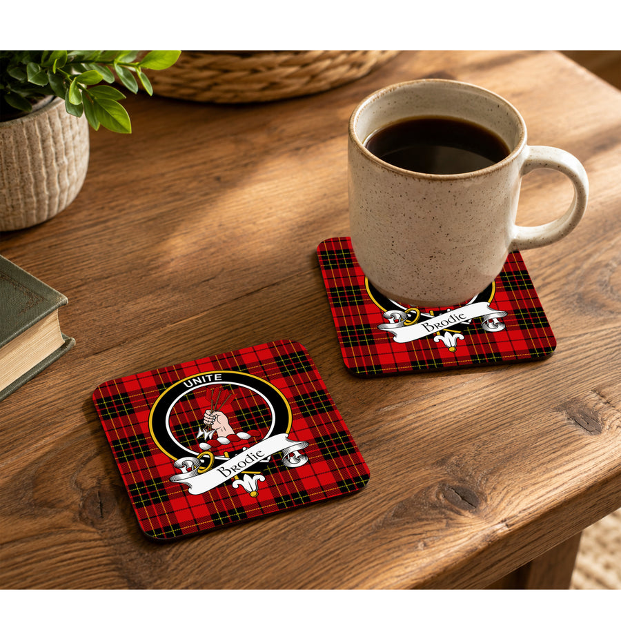 Brodie Scottish Clan Crest Rubber Coasters - Black Design Set of 4