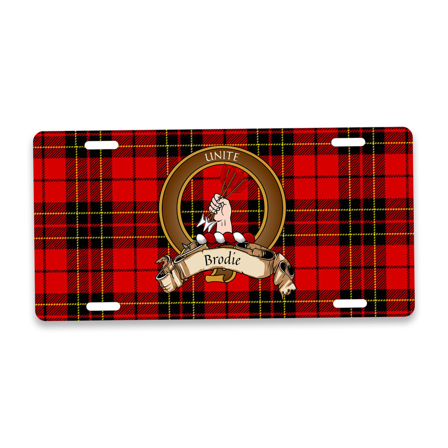 Brodie Scottish Clan Crest Auto License Plate – Brown Crest Design
