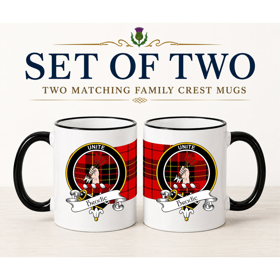 Brodie Scottish Clan Crest 11 oz Mugs – Black Crest Design | Set of 2