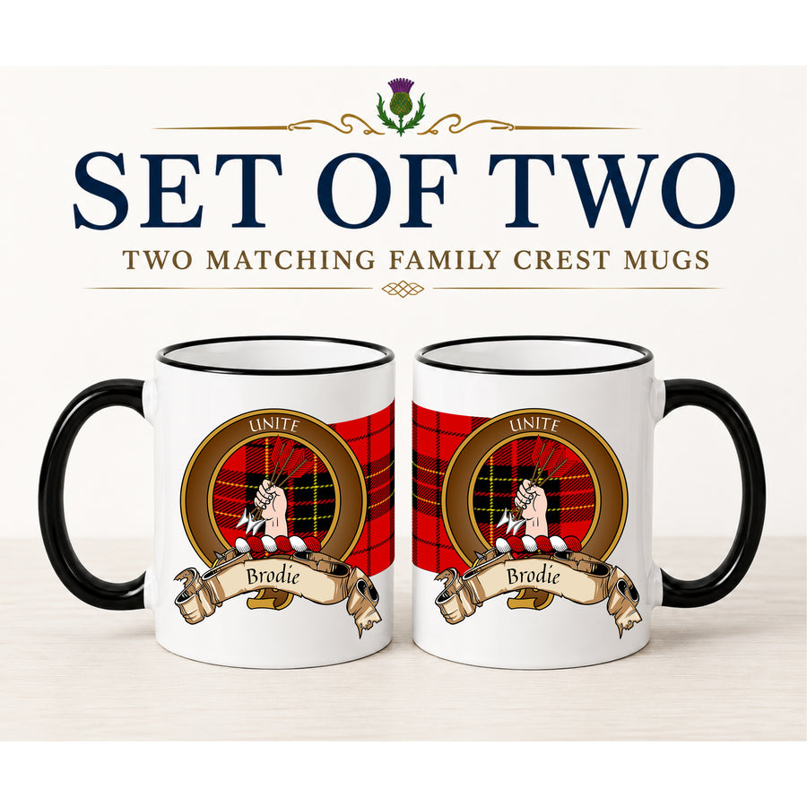 Brodie Scottish Clan Crest 11 oz Mugs – Brown Crest Design | Set of 2